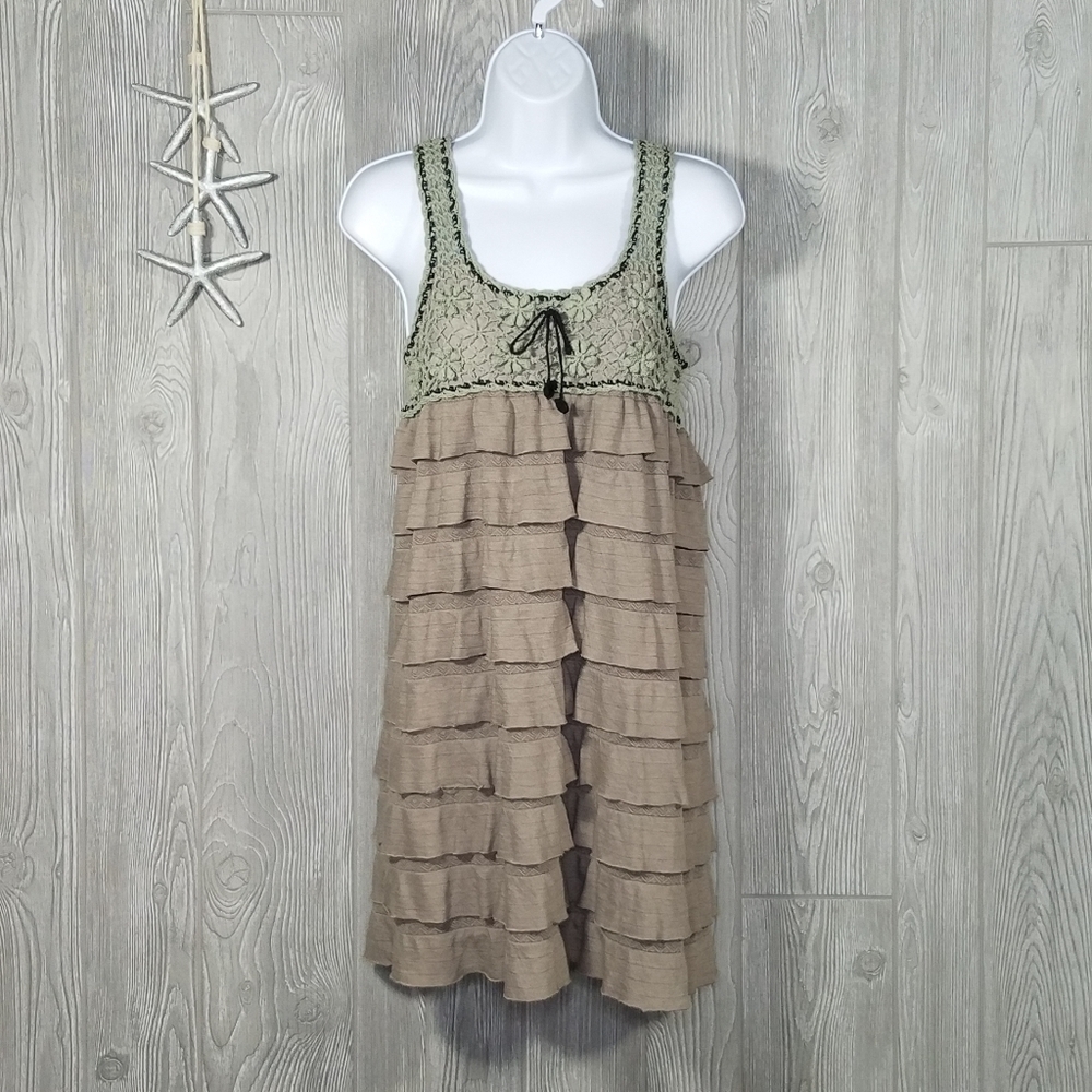 Moon River Dress Large Crocheted Boho Ruffle Summer Tiered Sleeveless